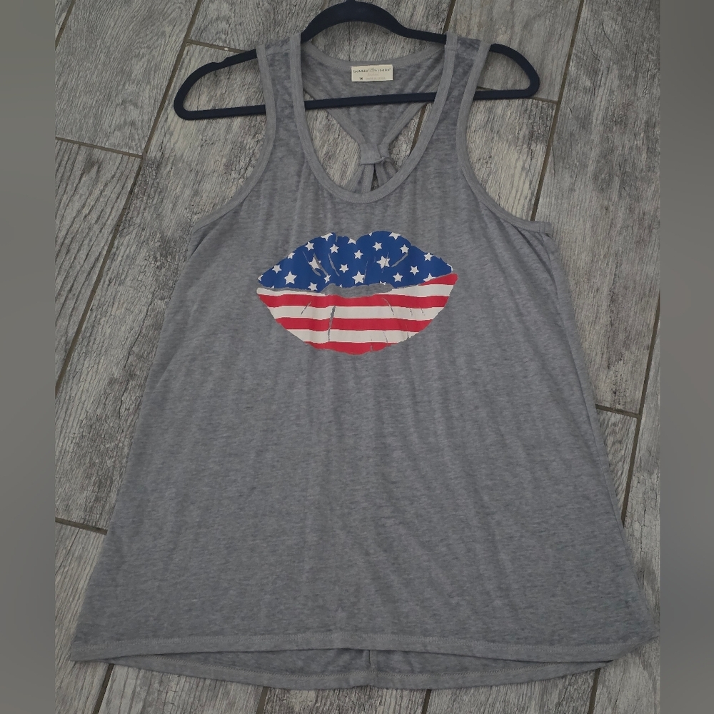 Flirty Patriotic Grey Long Hanging Tank Top
